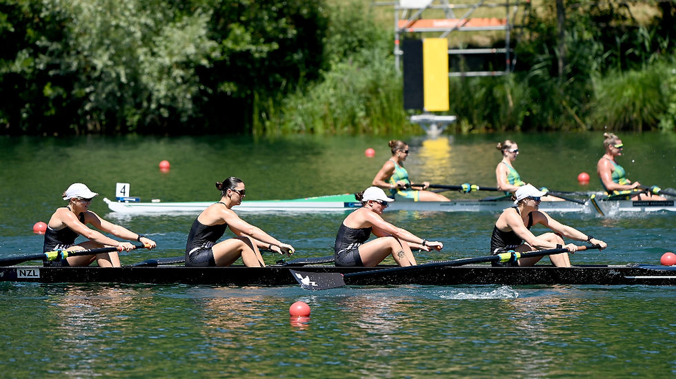 The Women’s Four (pictured from left to right) Alana Sherman, Isla Blake, Juliette Lequeux and Beckie Leigh claimed bronze at the 2025 World Cup - Lucerne .PHOTO: ROWING NZ