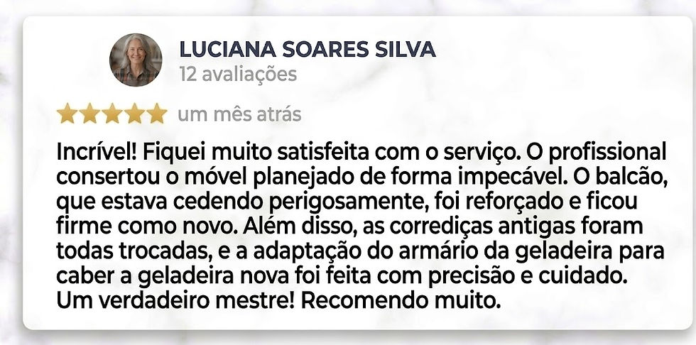 Conserto de Móveis Planejados e Convencionais em Moema SP / Destaque Conserto de Móveis
Especialista em troca de dobradiças, troca de corrediças, conserto de gavetas e portas de correr, reparos e e adaptações.