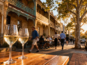 A busy street scene in Surry Hills with outdoor dining.