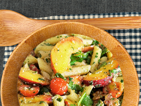 Grilled Peach & Pesto Pasta Salad (Vegan & Gluten Free)