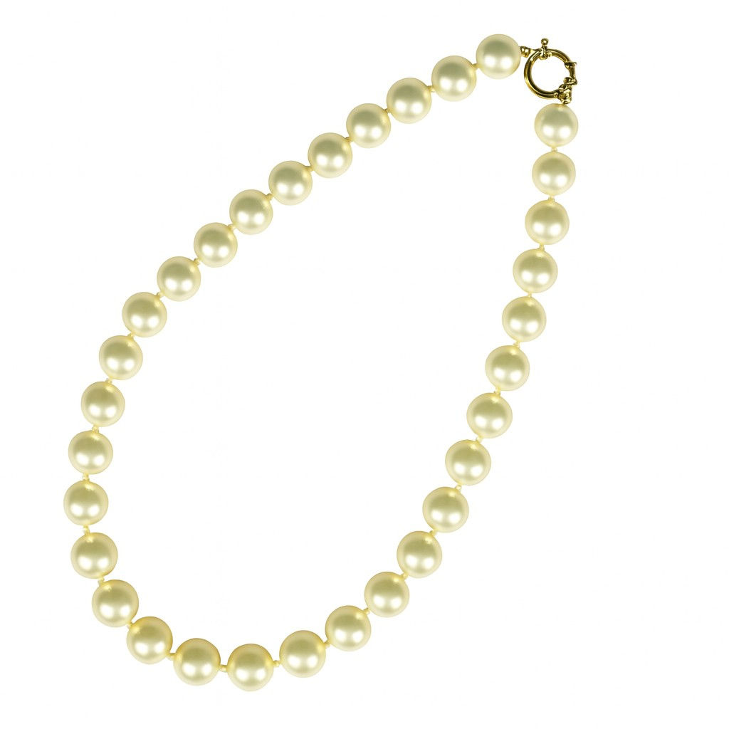عقد من اللؤلؤ المُعاد تشكيله، 12 مم، طوله 50 سم، مع مشبك كبير