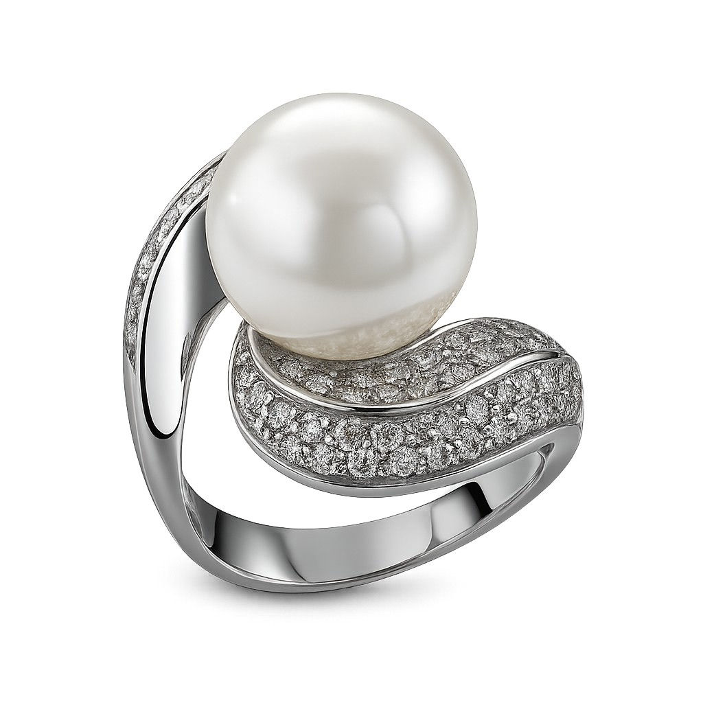 Bague en argent sterling 925 avec perle et zircon, plaquée or blanc 18 carats et rhodium