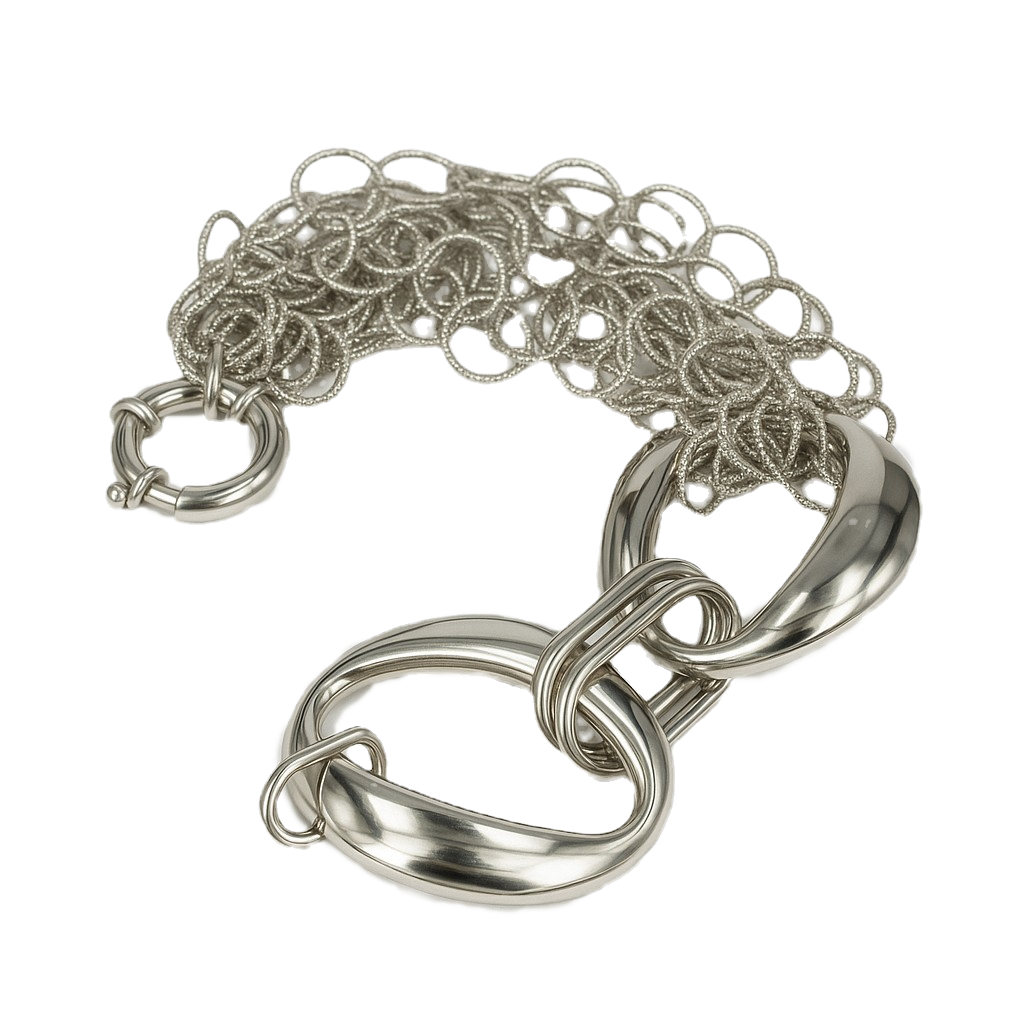 Bracelet en argent 025 satiné et poli avec plaquage rhodium en or blanc