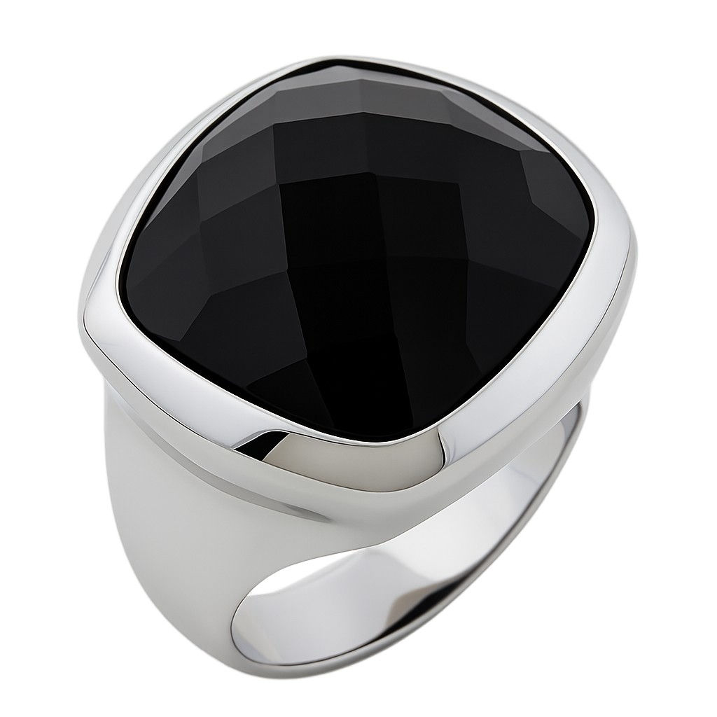 Bague en argent sterling 925 avec onyx, plaquée or blanc 18 carats et rhodiée