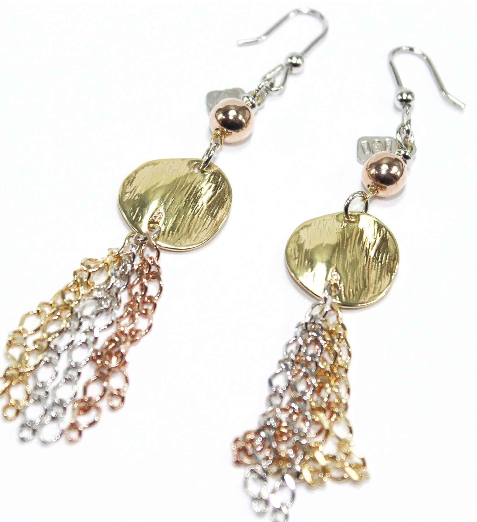 Boucles d'oreilles tricolores en argent sterling 925 plaqué or jaune, rose et blanc, en 18 pouces.