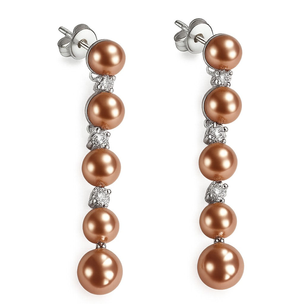 قرط من الفضة عيار 925 مرصع بلؤلؤة شوكولاتة معاد تشكيلها وزركون