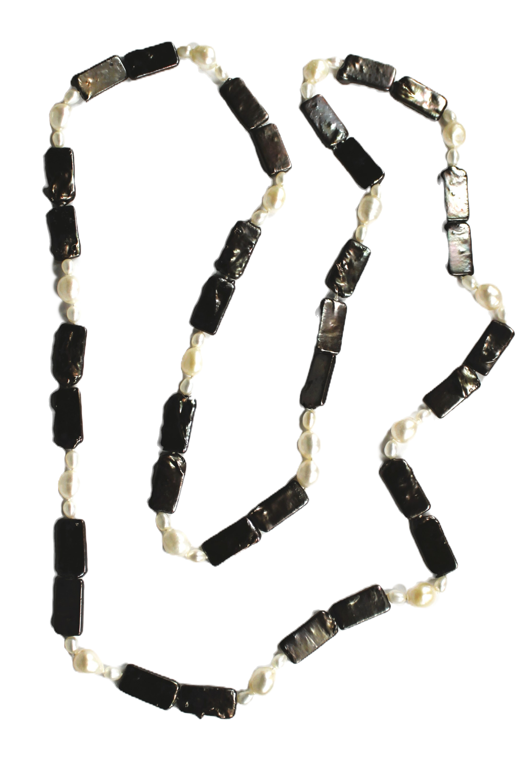 Collar de perla natural con perla blanca  y perla choco de 70 cm