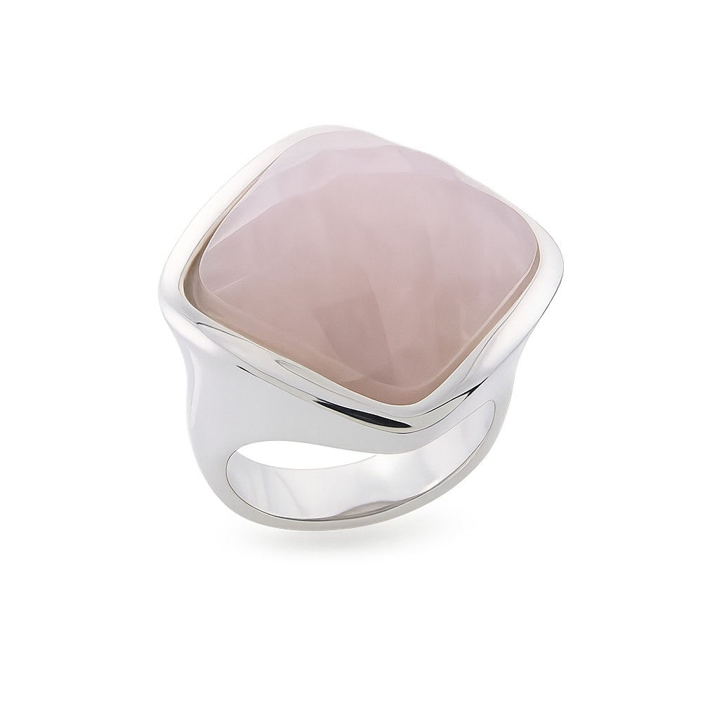 Anillo de plata 925 con cuarzo rosa y baño de rodio en oro blanco 18 ktes