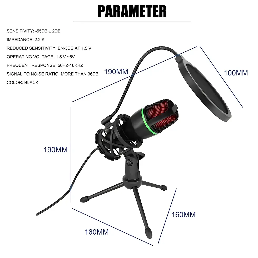 Thumbnail: Professional Condenser Microphone Kit, RGB Lighting & Tripod Stand, Perfect for 