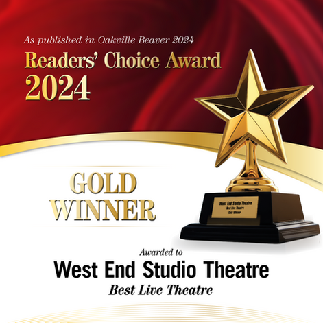 A photo of a star trophy with the words - "Reader Choice Award 2024 GOLD WINNER West End Studio Theatre Best Live Theatre"