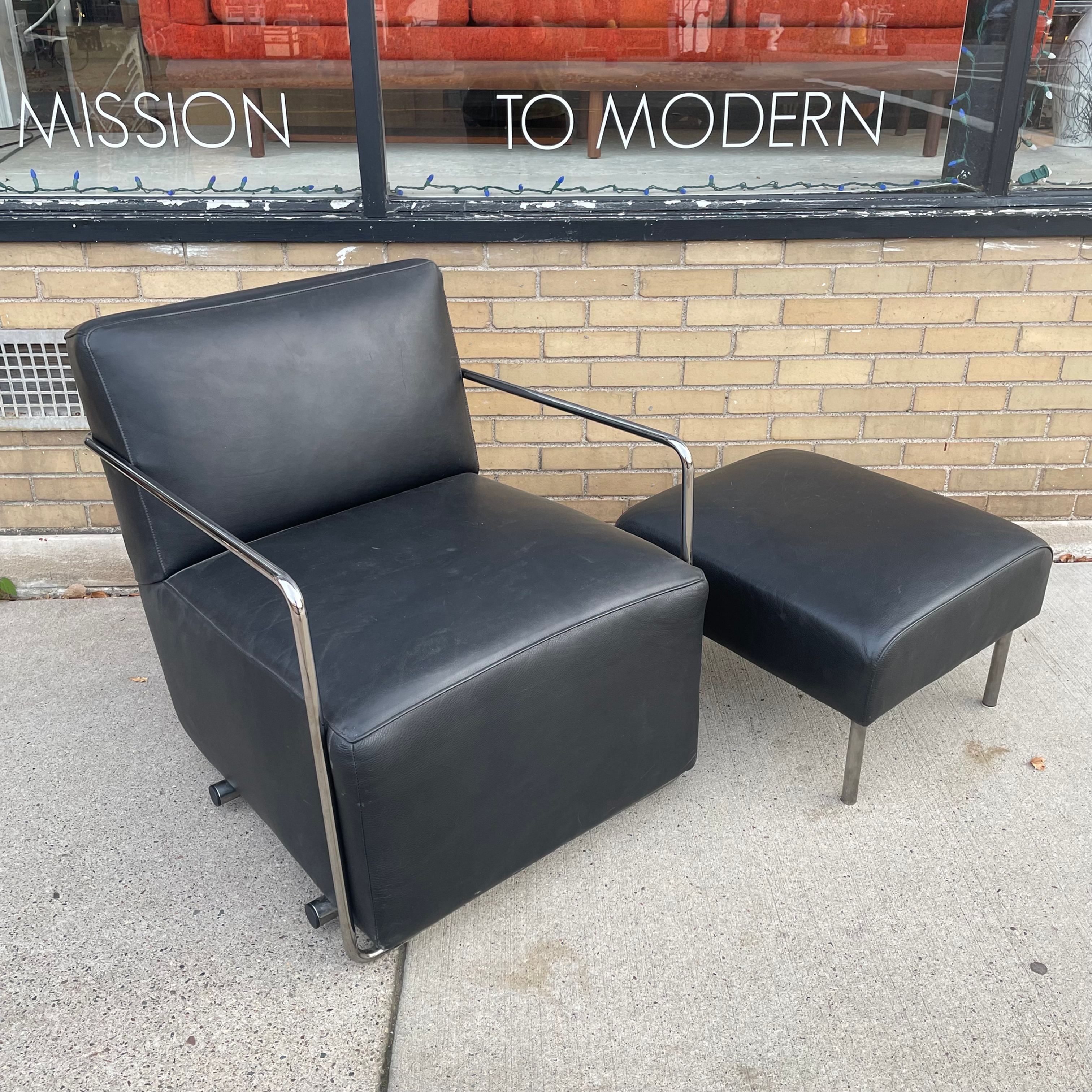 McCreary Modern Contemporary Leather Arm Chair & Ottoman