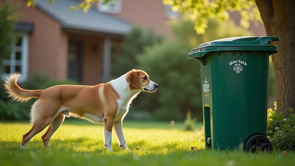 Close-up view of a pet waste disposal system in a yard
