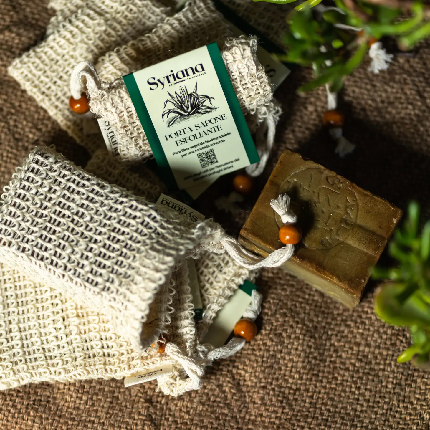 Sacchetti Per Sapone In Sisal - 4 Pezzi 14x9 Cm, Effetto Peeling, Senza Plastica