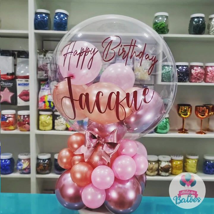 Miniatura: Balões de Aniversário personalizados em tons de rosa e rosa bebê para maternidade.