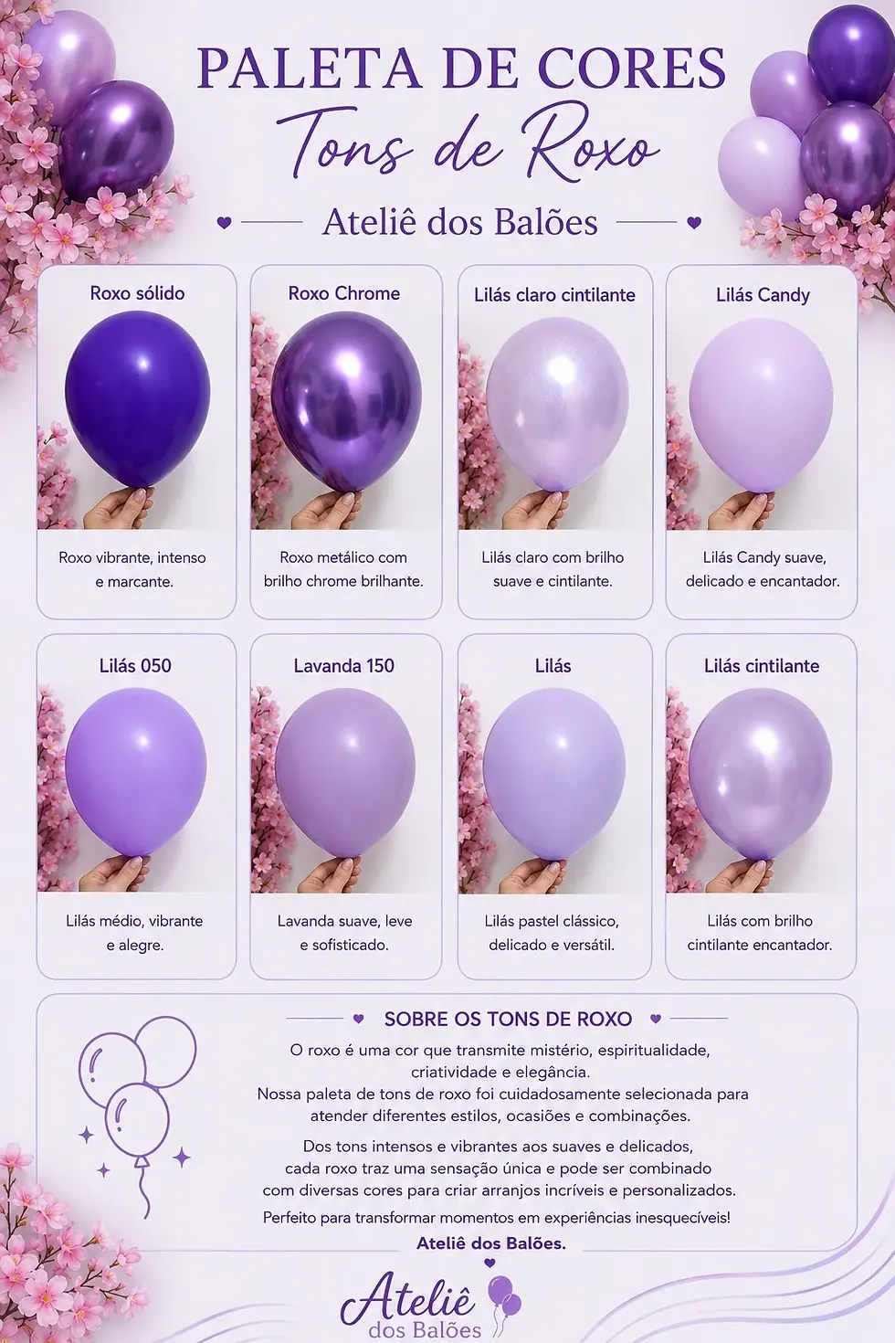 Paleta de Cores de Balões Tons de Roxo e Lilás