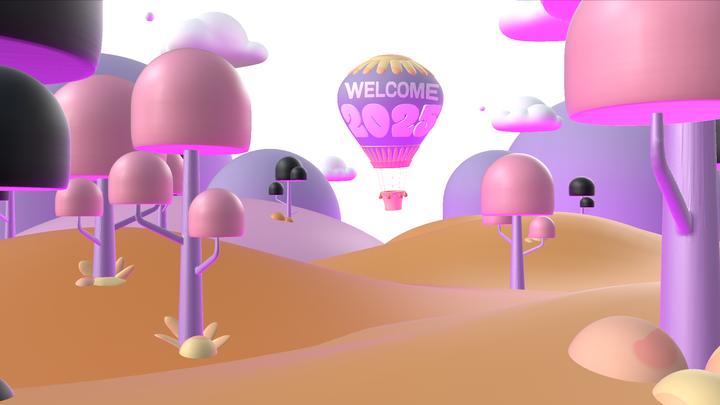 Work-in-progress 3D render showing lighting setup and shading tests for a whimsical cartoon environment, part of the Welcome 2025 personal study