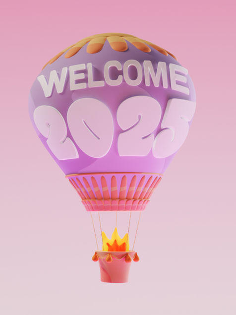 3D cartoon balloon created as part of my Welcome 2025 personal study, inspired by a reference illustration and designed to rise in a whimsical landscape scene