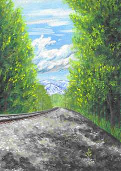 railroad tracks leading to a mountain in Alaska