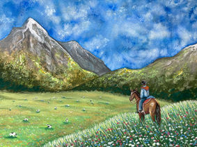 cowboy overlooking field of cows