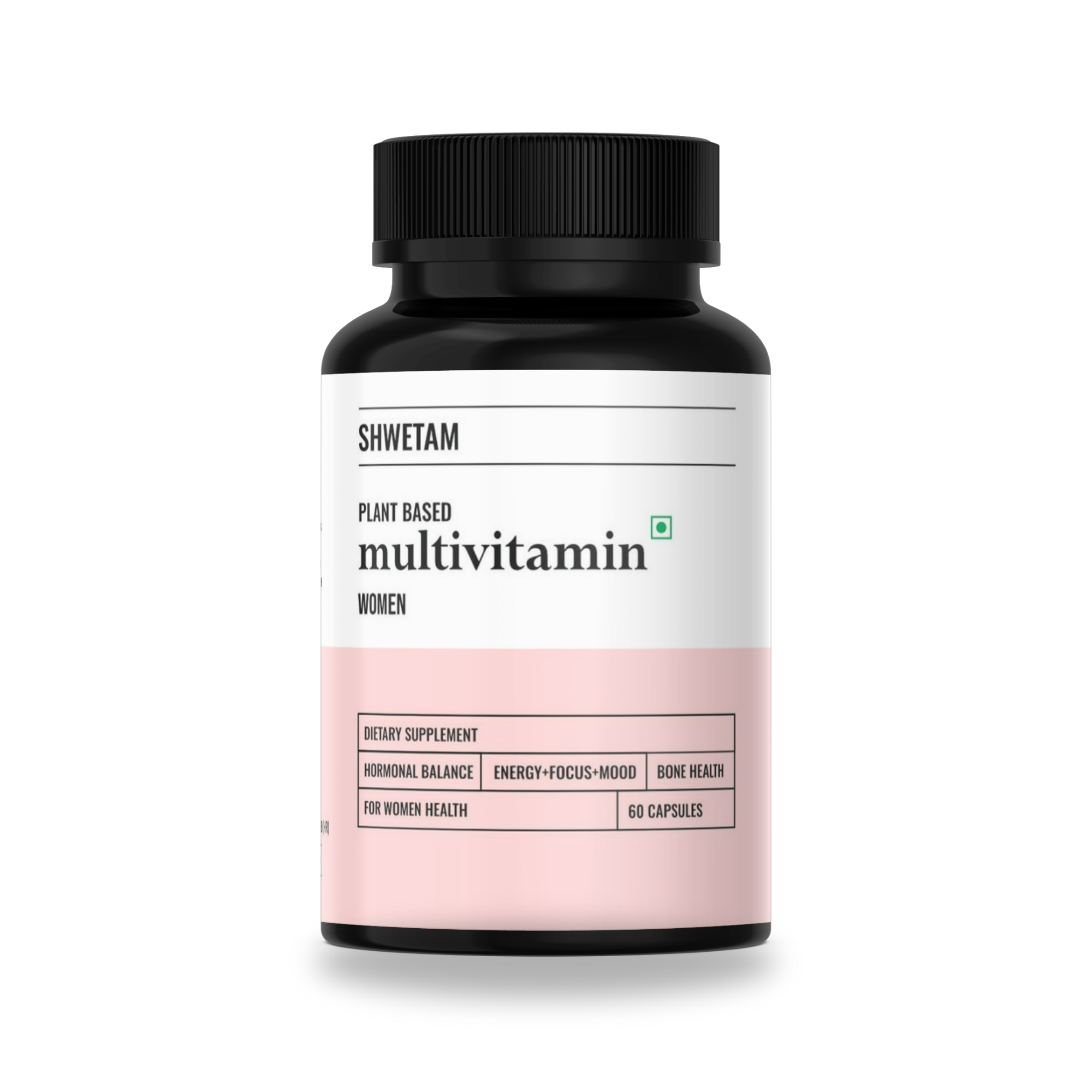 SHWETAM multivitamin bottle for women, plant-based supplement with 60 capsules for hormonal balance and energy