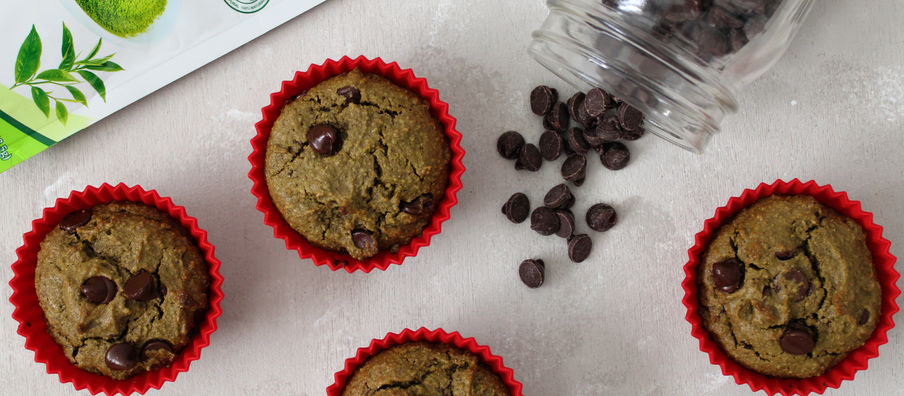 Gluten Free + Dairy Free Matcha Chocolate Chip Muffins