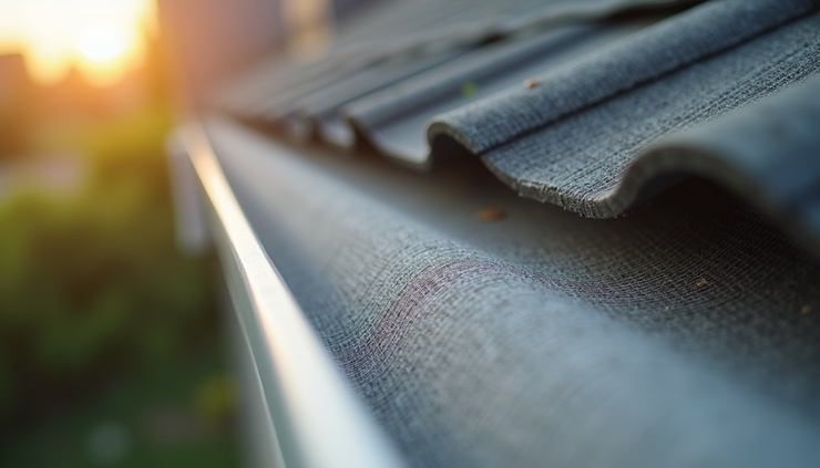 Close-up view of micro mesh gutter screen installed on a residential roof gutter
