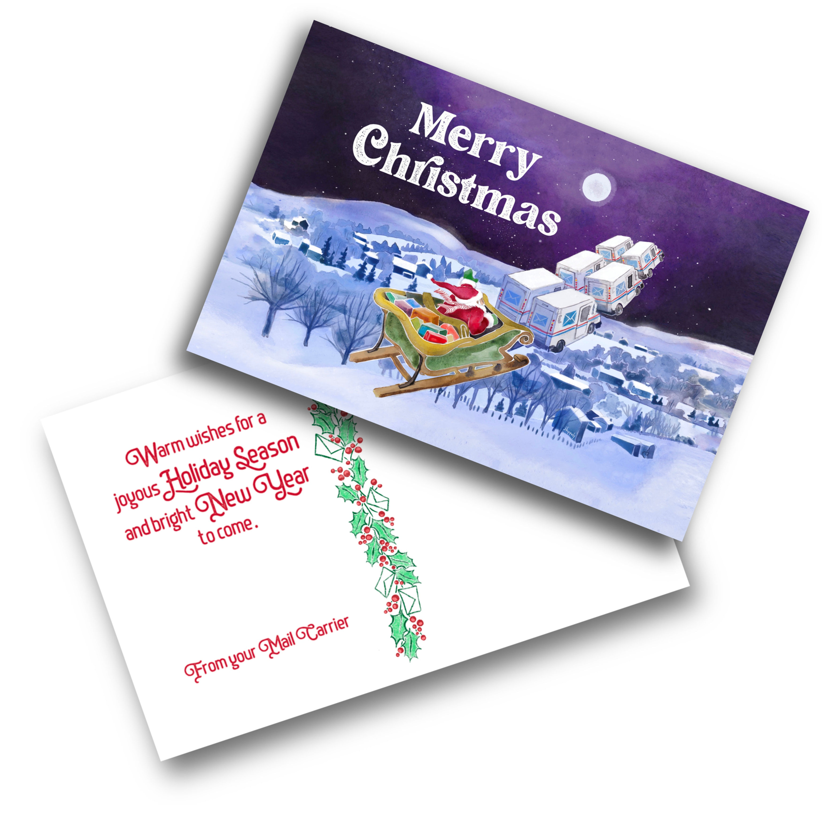 VALUE - Santa's Mail Truck Sleigh - Christmas Postcards for Mail Carriers  - 4x6