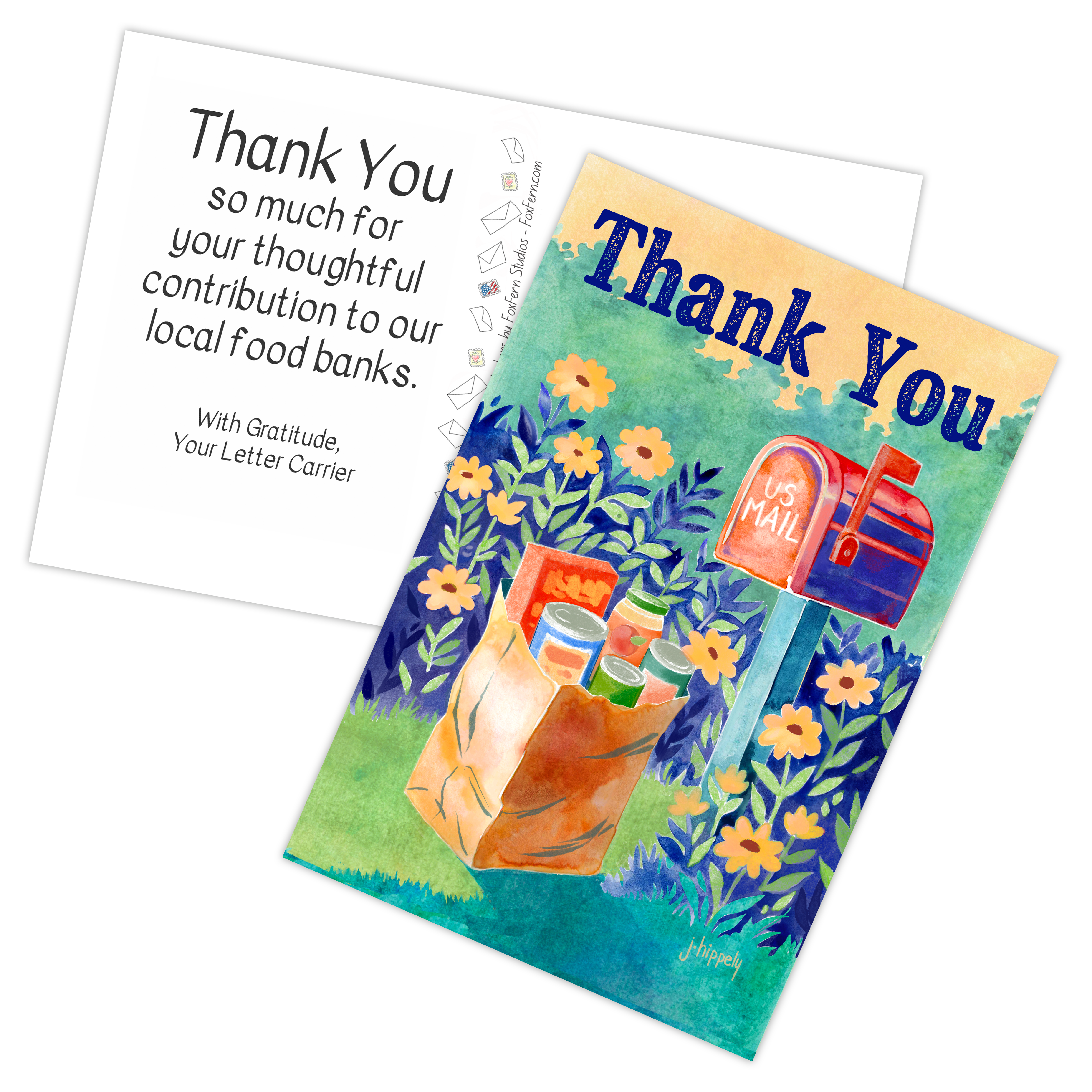 Postal Food Drive Thank You - Mailbox and Donations - Carrier Postcard - 4x6