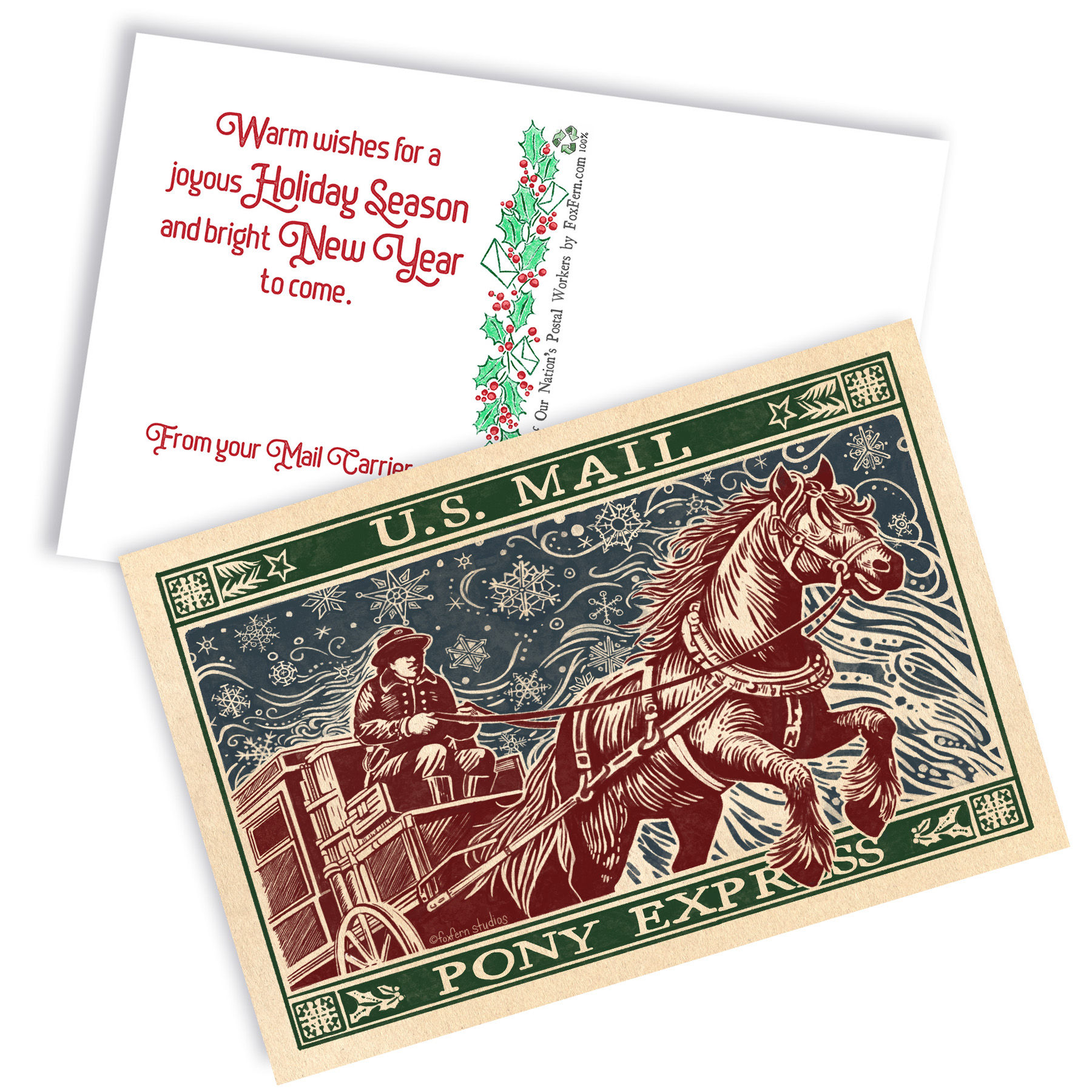 WSH7 - Pony Express - Postcards for Mail Carriers - Antique Stamp Art - 4x6