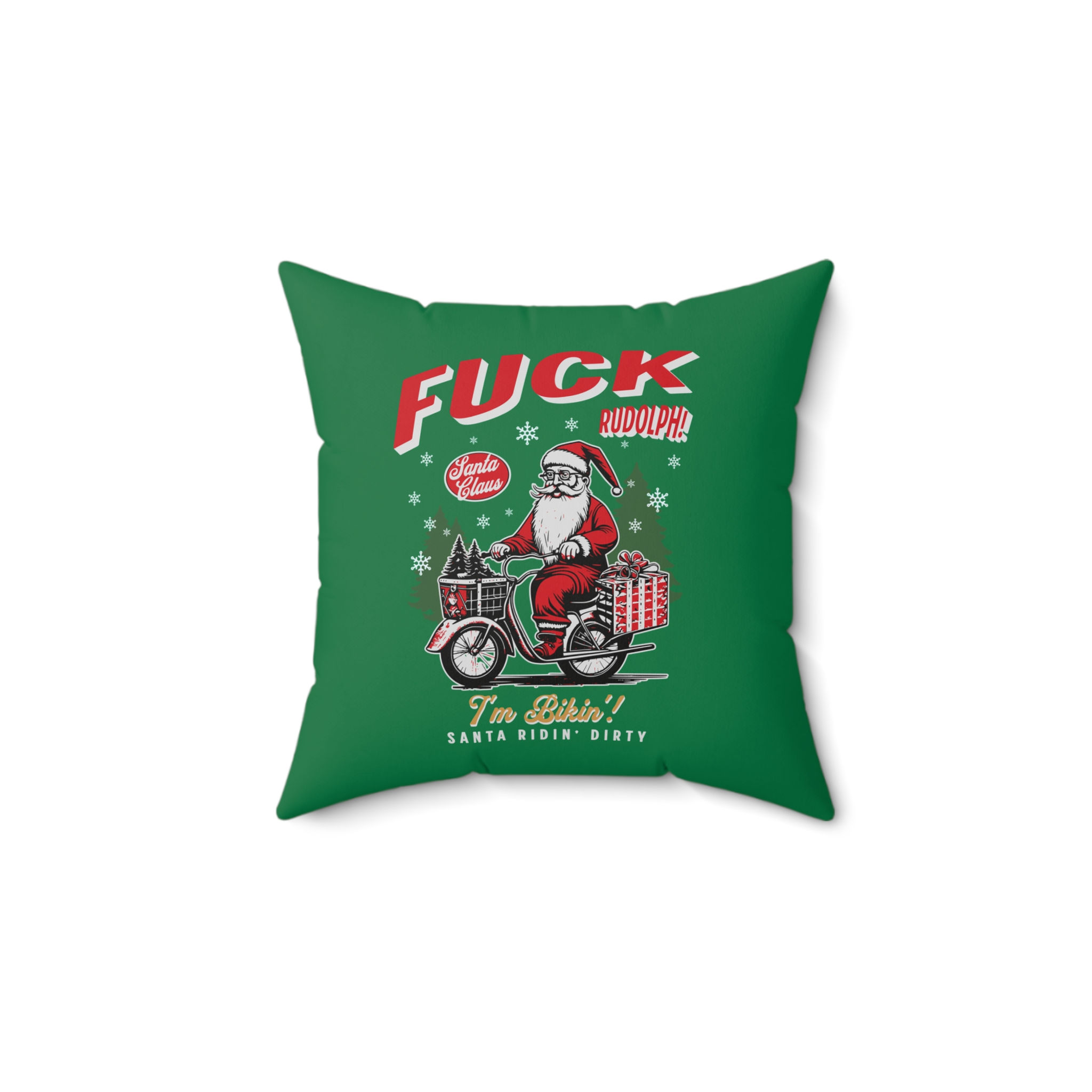 Festive Holiday Pillow, Funny Christmas Home Decor, Santa Riding Dirty Deco