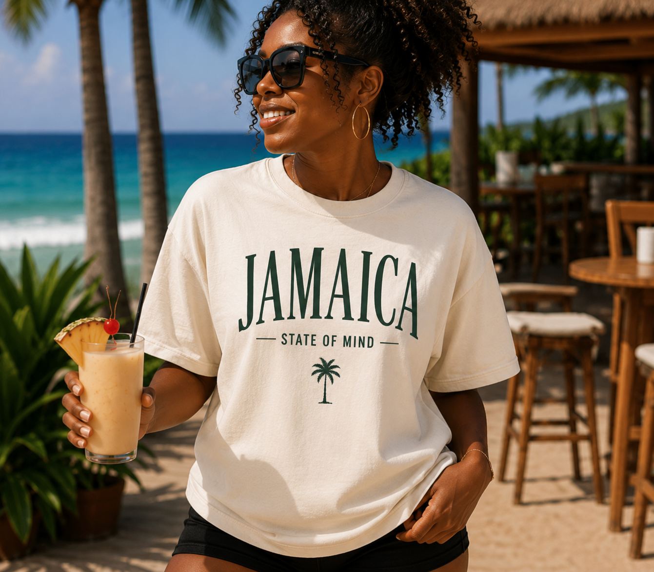 Jamaica "State of Mind" Tee - Tropical Palm Graphic T-Shirt