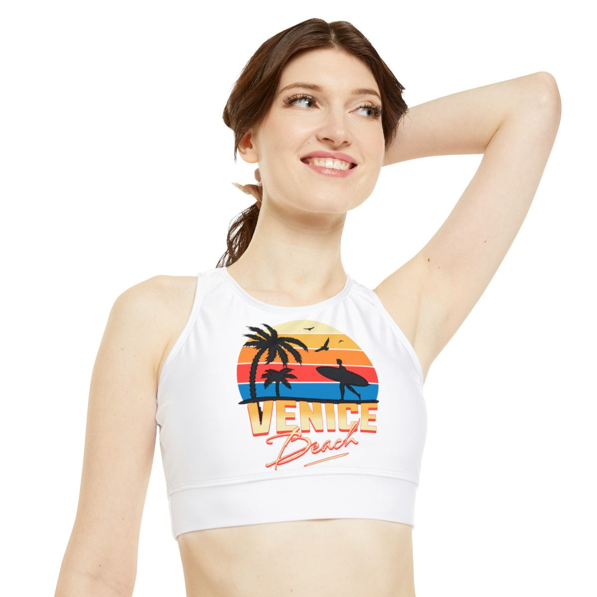 Venice Beach: High Neck Crop Bikini Top (AOP)