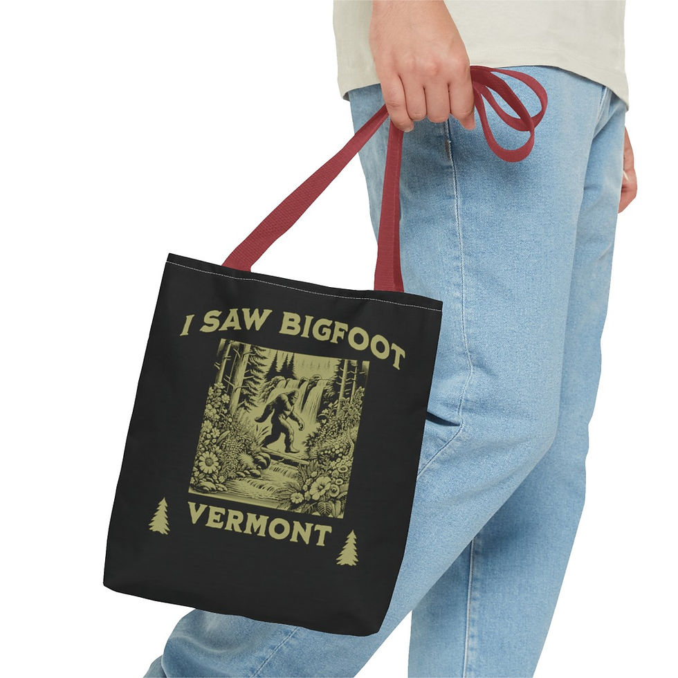 Thumbnail: I Saw Bigfoot Vermont: Tote Bag (AOP)
