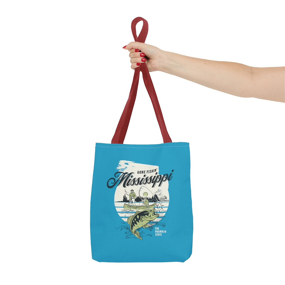Thumbnail: Gone Fishin Mississippi: Tote Bag (AOP)