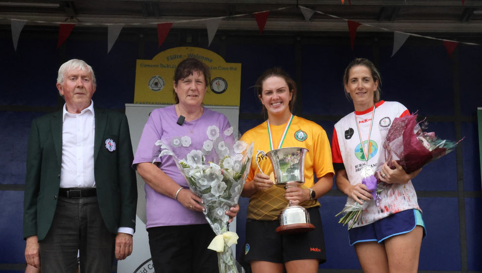 Intermediate ladies presentation Gemma McCann Winner & Juliet Murphy R-up with Chair Ból Chumann Willie Murphy & Sec Ból Chumann Ard Mhaca Rosheen Mackle