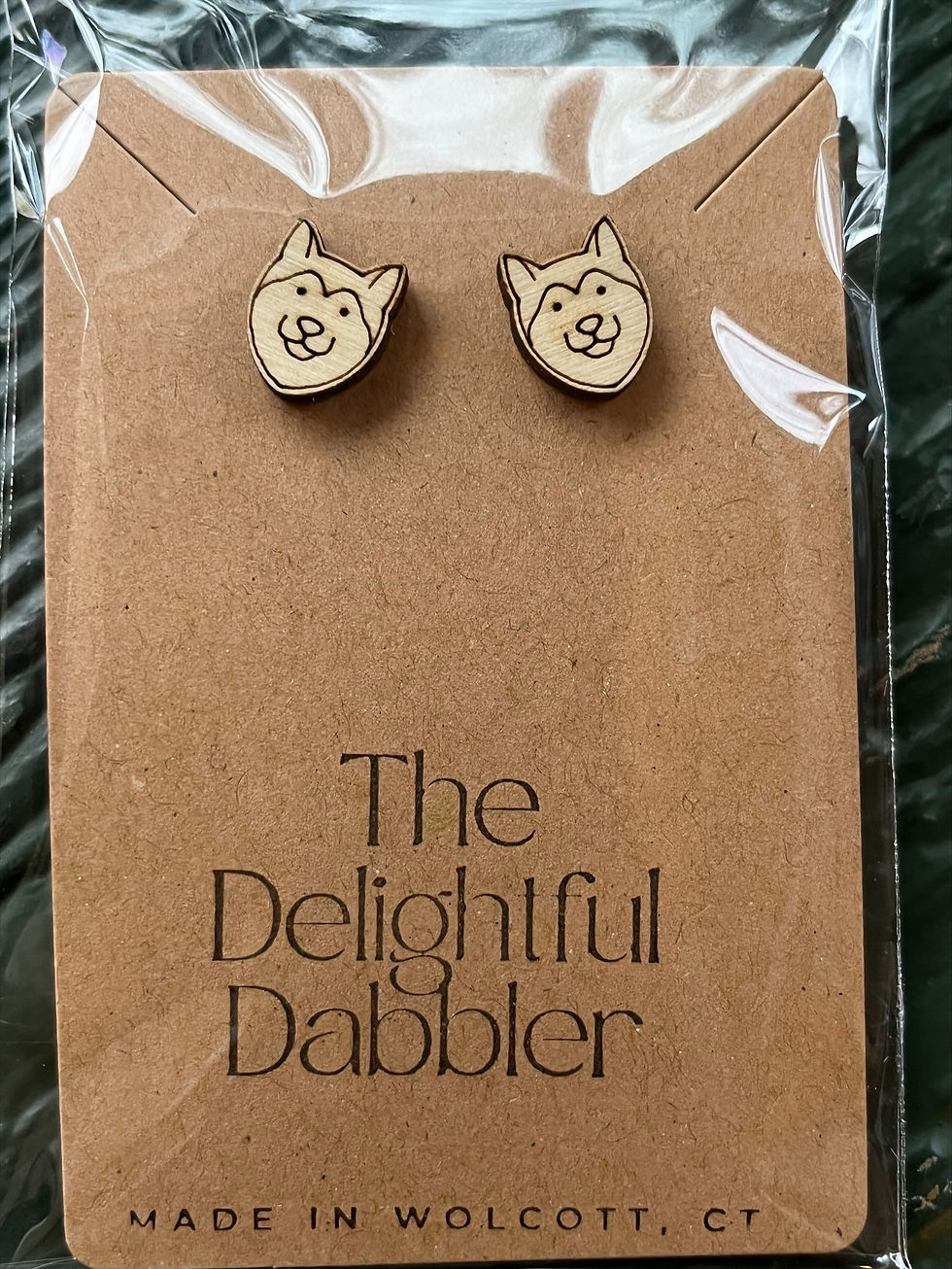 Wooden Husky Earrings