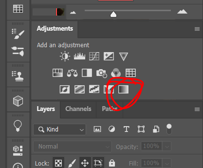 The Gradient map tool in the adjustments section