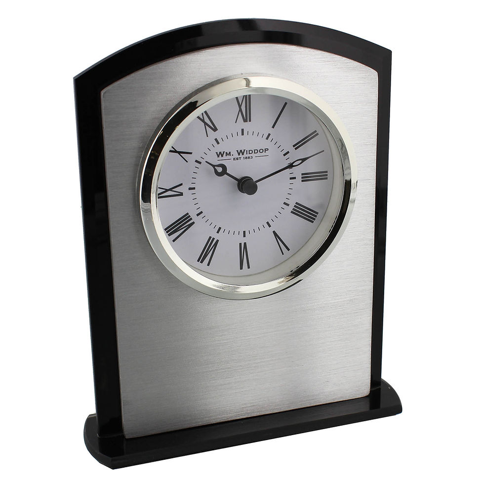 ARCHED GLASS BEZEL MANTEL CLOCK BLACK/SILVER