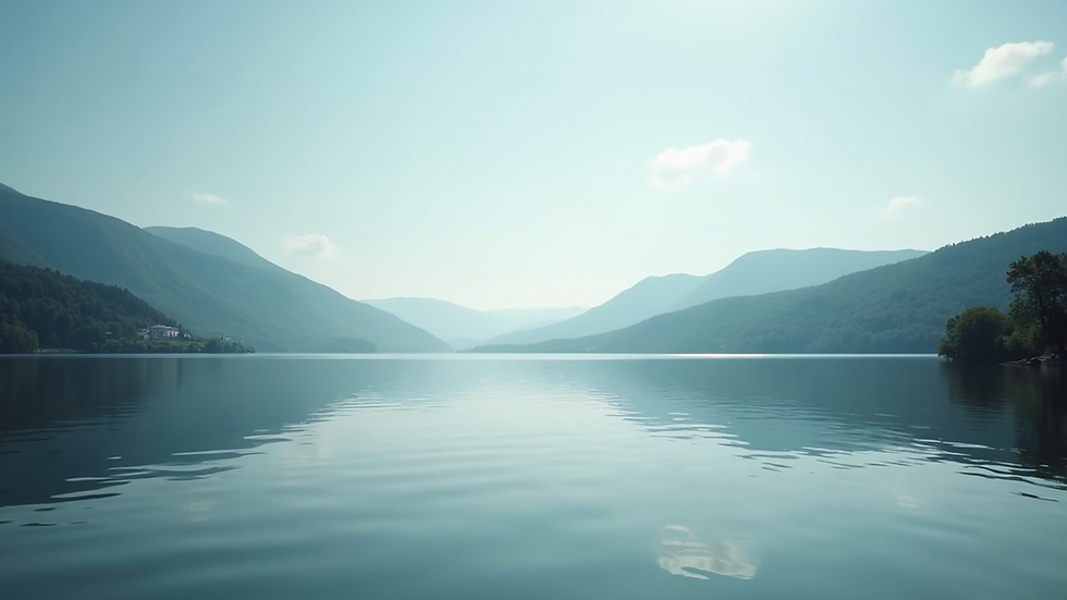 Eye-level view of a tranquil lake reflecting the sky
