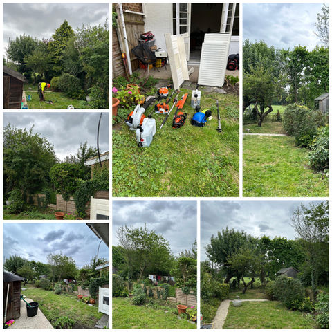 Collage of before and after pictures of works carried out and supplies used.