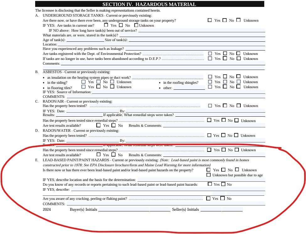 Maine Lead Inspection: Hazardous Material Disclosure