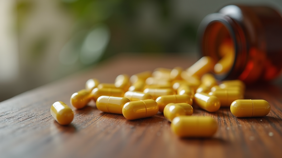 Close-up view of placenta capsules on a wooden table