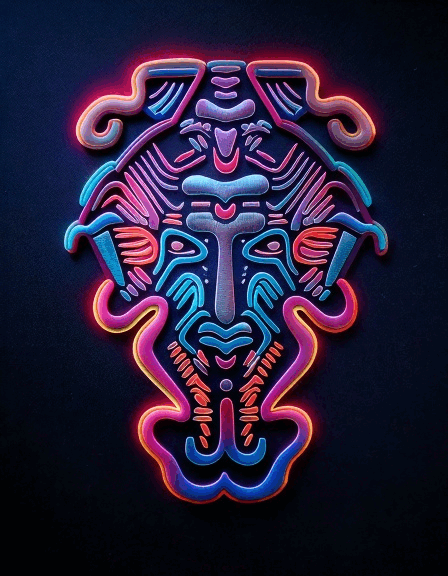 Abstract elephant 3d artwork glowing neon lights