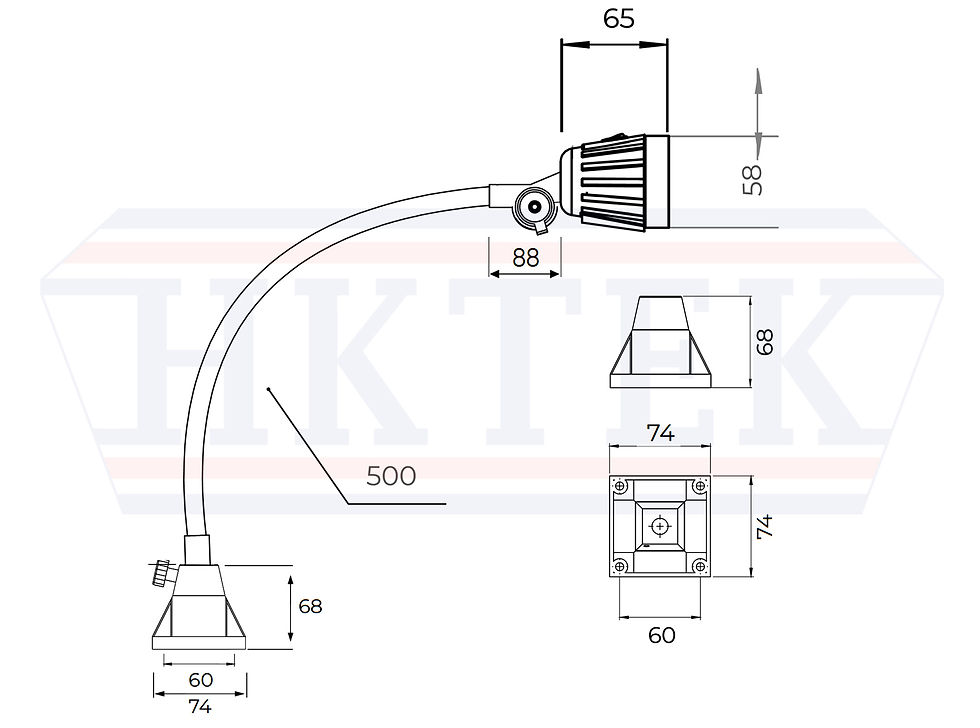 Küçük resim: LED Spiral Kollu Makina Aydınlatma Lambası-24V/220V-3 Watt Led Armatür-IP67