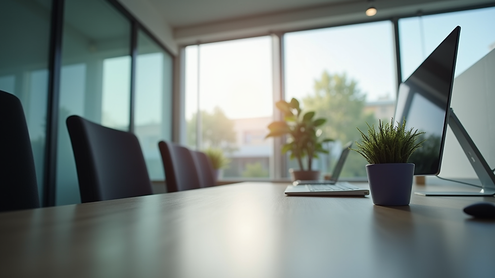 Eye-level view of a modern workspace with a sleek design