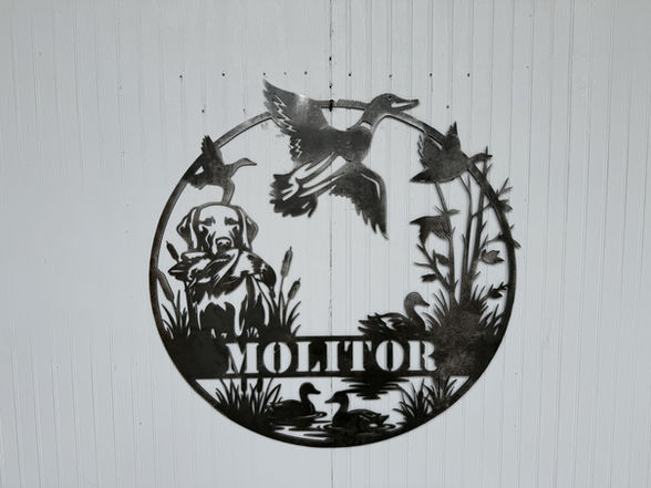 custom family name sign, custom metal sign, hunting dog sign, duck hunting sign