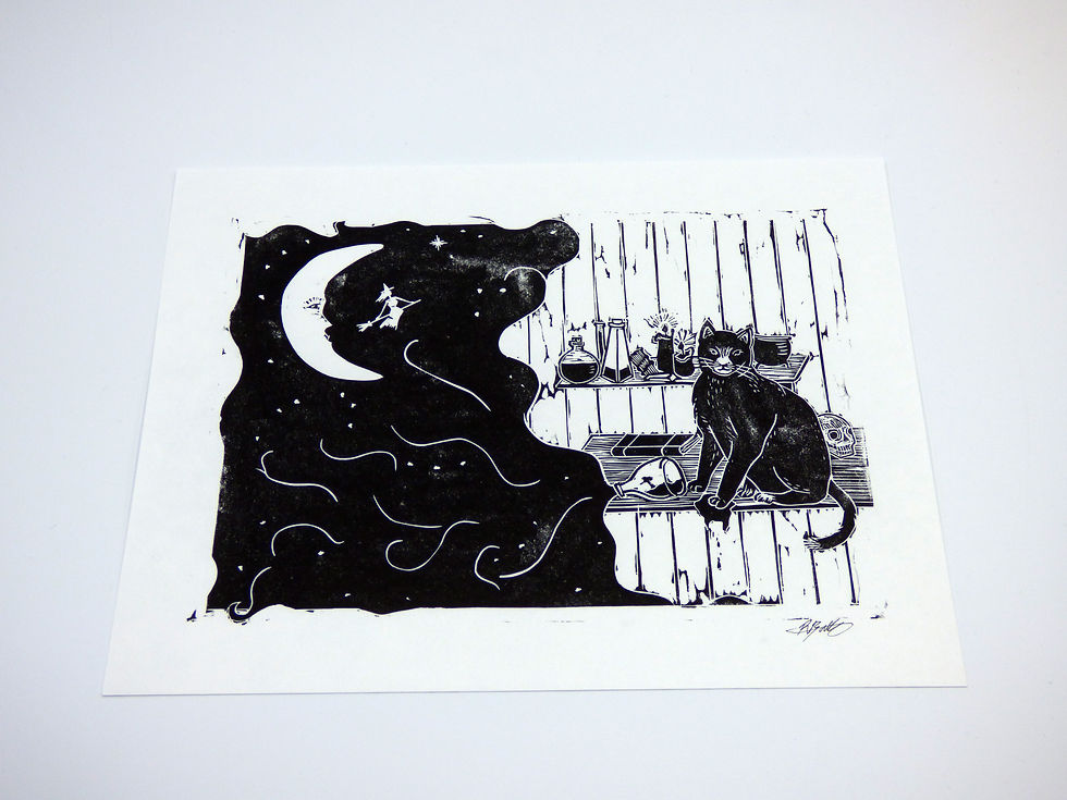 Thumbnail: Witches Cat lino print