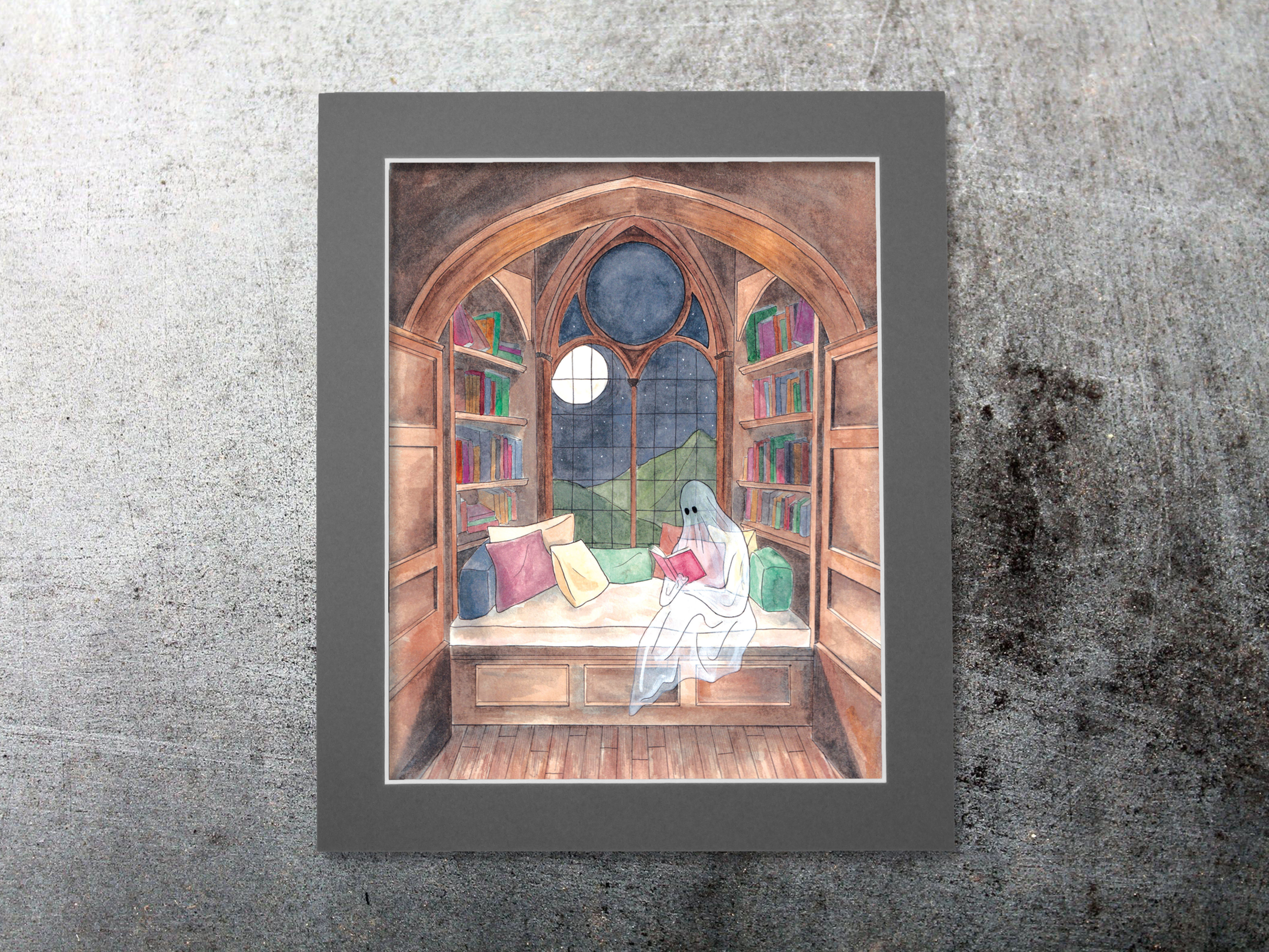 Haunted Library: Gothic sheet ghost fine art print