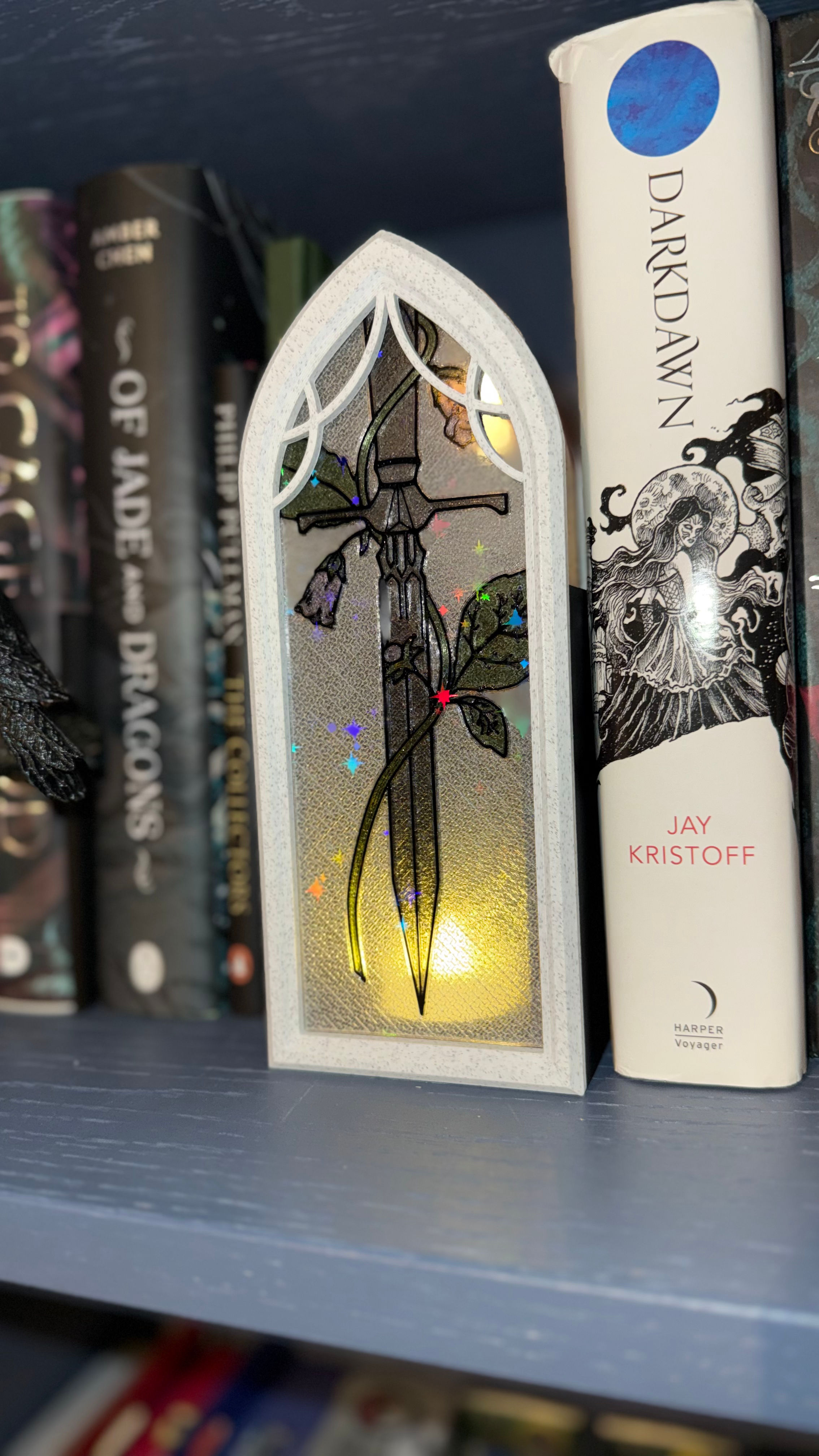 Bella’s Dagger Gothic Book Nook, Illuminated Bookshelf Insert with Hidden Stora