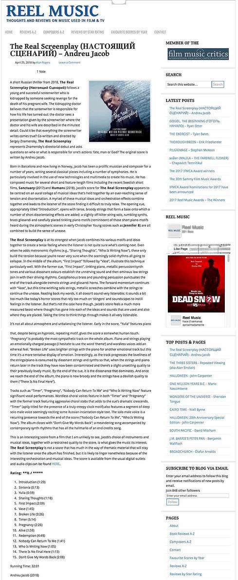 REEL MUSIC (Film music critics)The Real Screenplay (НАСТОЯЩИЙ СЦЕНАРИЙ) Andreu Jacob